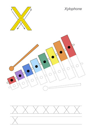 Half trace game for letter X. Xylophone.のイラスト素材