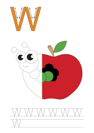 Half trace game for letter W. Apple worm.のイラスト素材