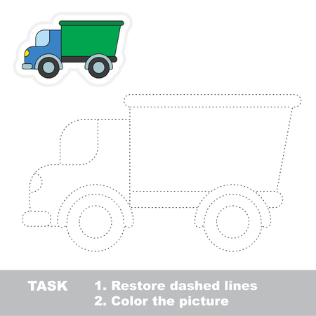 Restore dashed line and color the picture, the educational vector game for kids with easy game level. Simple kid tracing worksheet with Lorryのイラスト素材