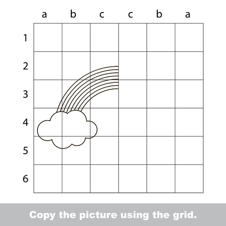 Vector kid educational game with easy game level for preschool kids education, finish the simmetrical picture using grid sells, the funny drawing kid school. Drawing tutorial for Rainbow and Clouds.のイラスト素材