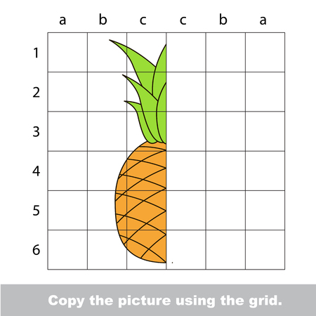 Vector kid educational game with easy game level for preschool kids education, finish the simmetrical picture using grid sells, the funny drawing kid school. Drawing tutorial for Pineapple.のイラスト素材