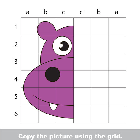 Vector kid educational game with easy game level for preschool kids education, finish the simmetrical picture using grid sells, the funny drawing kid school. Drawing tutorial for Hippo.のイラスト素材