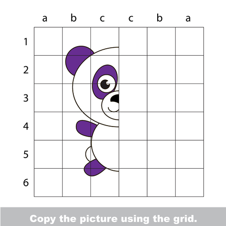 Vector kid educational game with easy game level for preschool kids education, finish the simmetrical picture using grid sells, the funny drawing kid school. Drawing tutorial for Panda.のイラスト素材