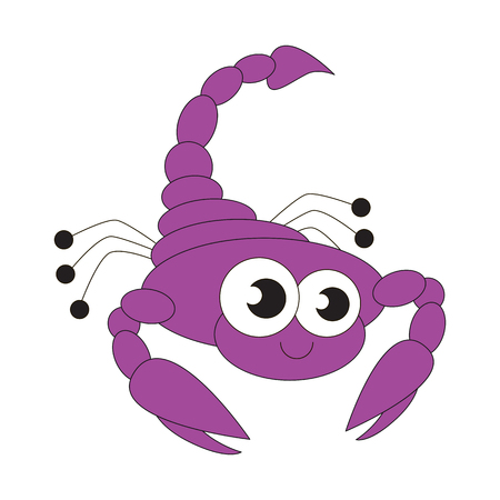 Violet scorpion cartoon. Outlined character with black stroke.のイラスト素材