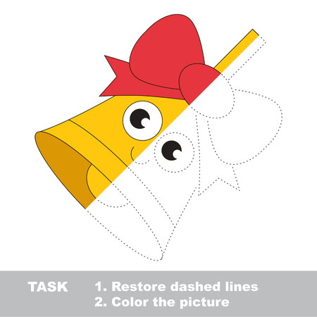 The Cute Funny Gold Bell with Bow. Trace and color the colorless half. Dot to dot educational game for kids.のイラスト素材