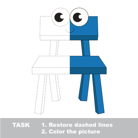 Cute happy wooden chair. Trace and color the colorless half. Dot to dot educational game for kids.のイラスト素材