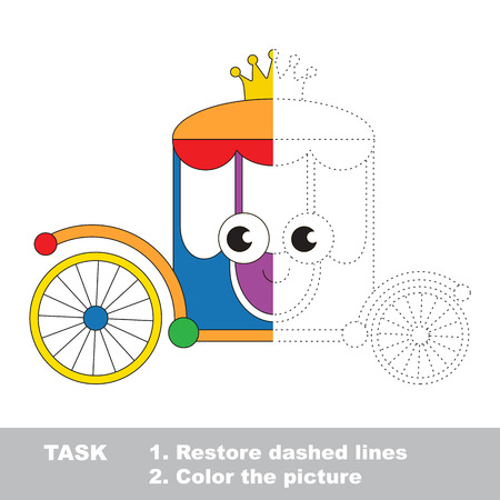 The funny colorful rainbow chariot. Trace and color the colorless half. Dot to dot educational game for kids.のイラスト素材