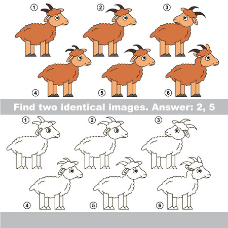 The educational kid matching game for preschool kids with easy gaming level, he task is to find similar objects, to compare items and find two same Goats.のイラスト素材