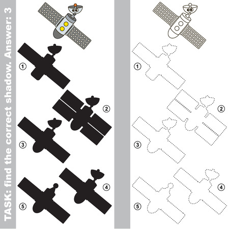 Space Station with different shadows to find the correct one, compare and connect object with it true shadow, the educational kid game with simple gaming level.のイラスト素材