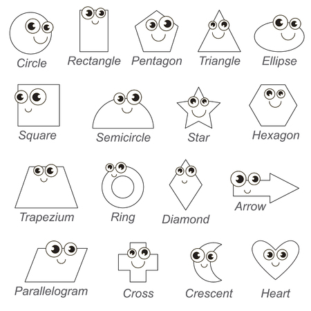 Geometric shapes and forms set to be colored, the big coloring book for preschool kids with easy educational gaming level.のイラスト素材