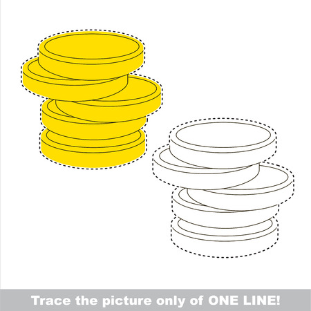 Gold Coins. Dot to dot educational game for kids, the one line tracing page.のイラスト素材