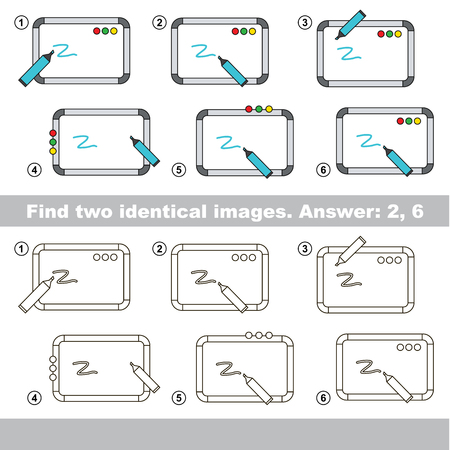 The educational kid matching game for preschool kids with easy gaming level, he task is to find similar objects, to compare items and find two same Whiteboardsのイラスト素材