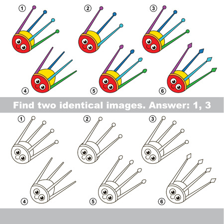 The educational kid matching game for preschool kids with easy gaming level, he task is to find similar objects, to compare items and find two same Funny Satelliteのイラスト素材