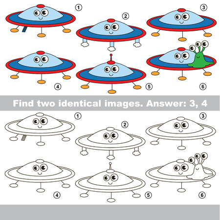 The educational kid matching game for preschool kids with easy gaming level, he task is to find similar objects, to compare items and find two same Funny UFOs.のイラスト素材