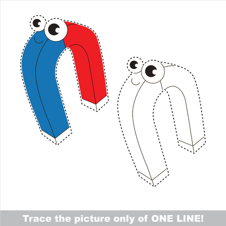 Funny Beautiful Red and Blue Magnet. Dot to dot educational game for kids. Tracing worksheet only of one line.のイラスト素材
