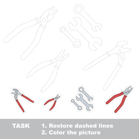 Pliers and spanners, the set of Tools, boy toys. Dot to dot educational game for kids.のイラスト素材