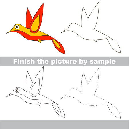 Drawing worksheet for preschool kids with easy gaming level of difficulty, simple educational game for kids to finish the picture by sample and draw the Hummingbirdのイラスト素材