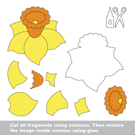 Use scissors and glue and restore the picture inside the contour. Easy educational paper game for kids. Simple kid application with Narcissusのイラスト素材