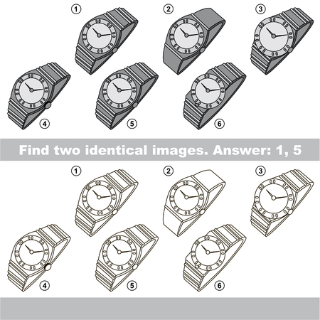 The educational kid matching game for preschool kids with easy gaming level, he task is to find similar objects, to compare items and find two same Watchesのイラスト素材
