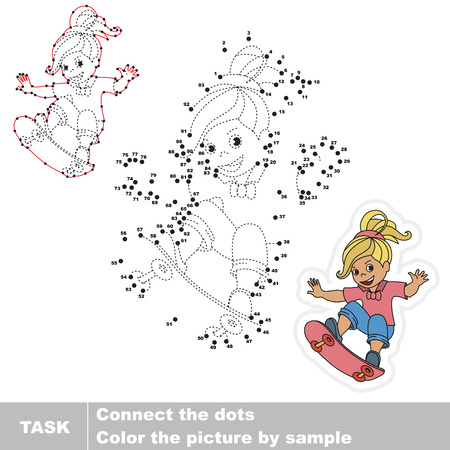 Blondy Girl Skateboarding. Dot to dot educational game for kids.のイラスト素材