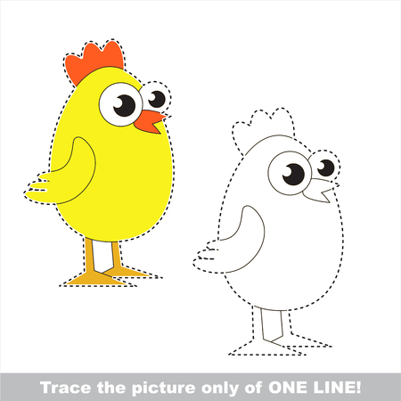 Yellow Small Egg Chicken to be traced only of one line, the tracing educational game to preschool kids with easy game level, the colorful and colorless version.のイラスト素材