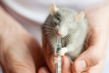 Treatment beloved pet blue rat at homeの写真素材