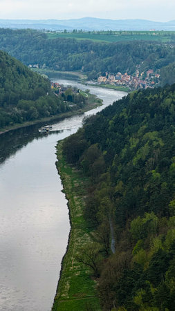 Panoramic view of the river Neckar in Germanyの写真素材