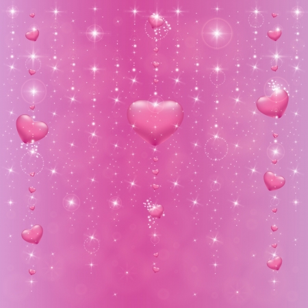 Garland from hearts and stars on a pink background のイラスト素材