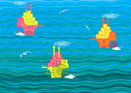 Boats at seaのイラスト素材