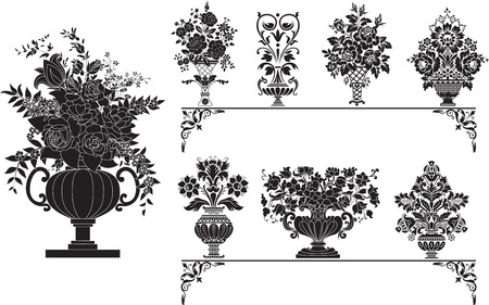 Eight Different Vases with Flowersのイラスト素材