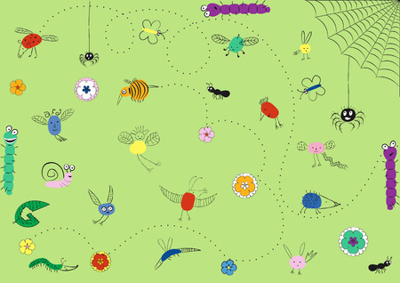 Many cute doodle bugs - illustrationのイラスト素材