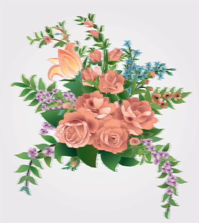 Bouquet with roses in the style of the tapestryのイラスト素材