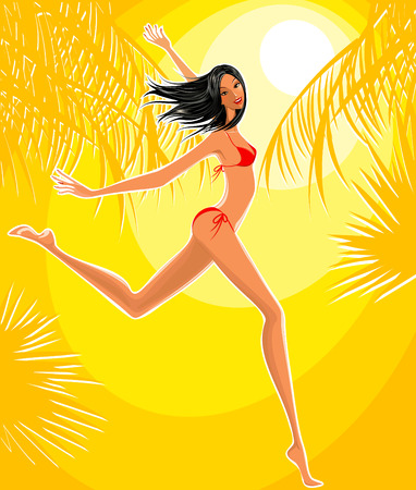 Running woman enjoying the sunのイラスト素材