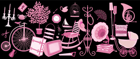 Old things offered for sale のイラスト素材