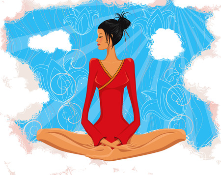 Woman meditating in the lotus positionのイラスト素材