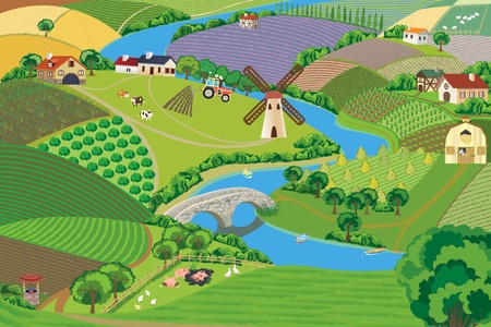 Panoramic view of a villageの写真素材