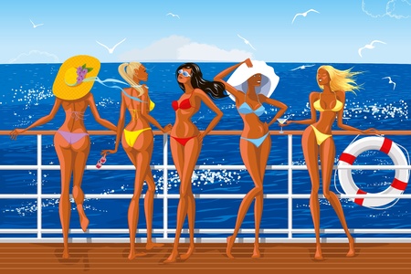 Beautiful girls in bikini sailing on the yachtのイラスト素材