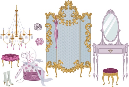 Decor items of dressing room in victorian styleのイラスト素材