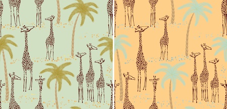 Two giraffes seamless patterns in a retro styleのイラスト素材