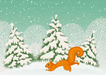 Running squirrel in the winter forestのイラスト素材