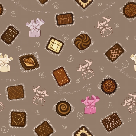 Seamless pattern with chocolate candies in paper wrappingのイラスト素材