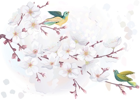  illustration blooming cherry tree in watercolor technique.  のイラスト素材