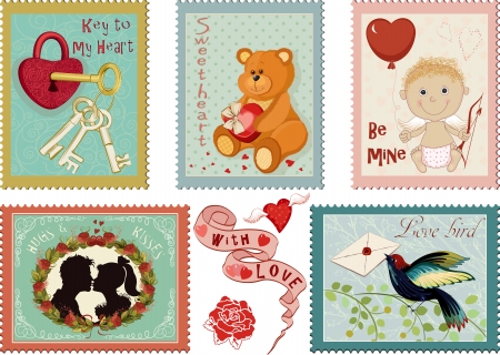 Colorful collection of Valentine's day stampsのイラスト素材