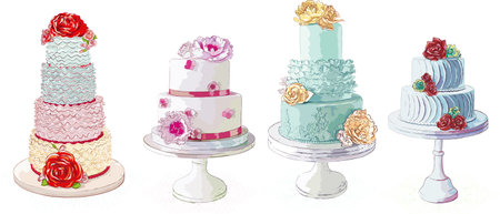 Vector creamy cakes collection isolated  on white background
