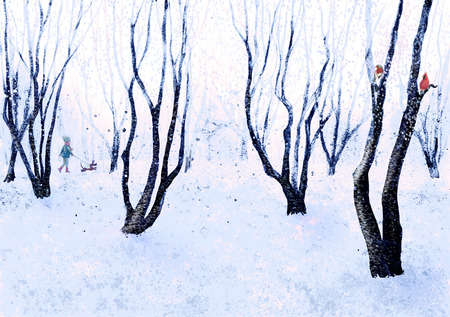 Hand drawn illustration a winter parkの写真素材