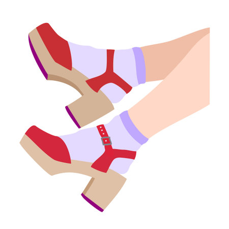 Feet, legs walking in elegant closed toe high heel shoes pump. Colorful Isolated flat vector...