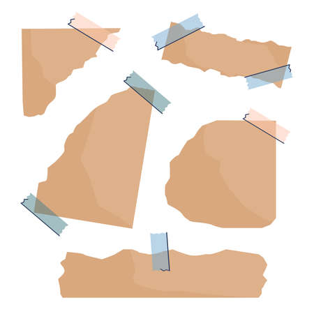 Sheets of craft paper for notes attached with adhesive tape.のイラスト素材