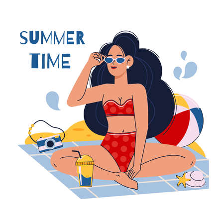 girl on the beach in a swimsuitのイラスト素材