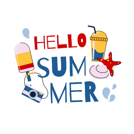 Summer inscription with beach elements.