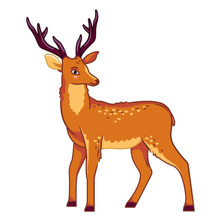 A cute deer stands on a white background. Vector illustration with cute forest animalsのイラスト素材